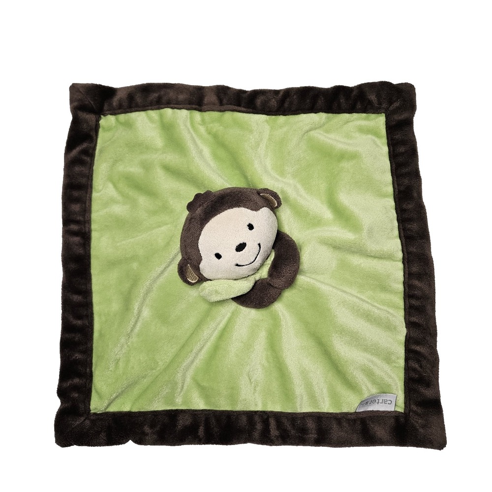 Carter's Monkey Lovey Hugging Security Blanket Soft Plush Green Brown 13x13